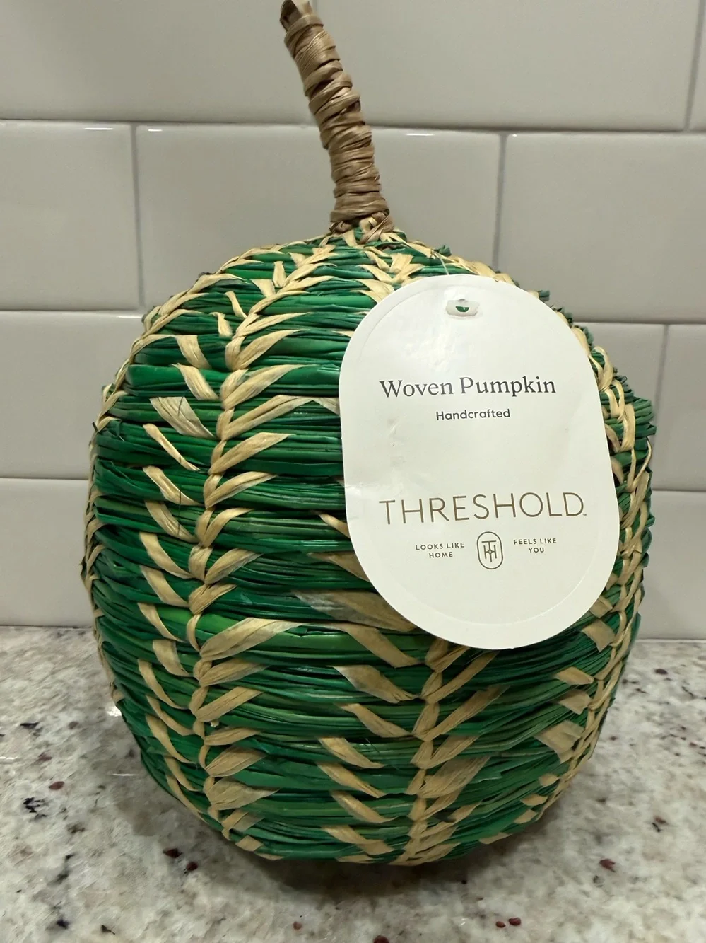 Threshold Fall Decor: Large Green and Natural Woven Decorative Pumpkin NWT